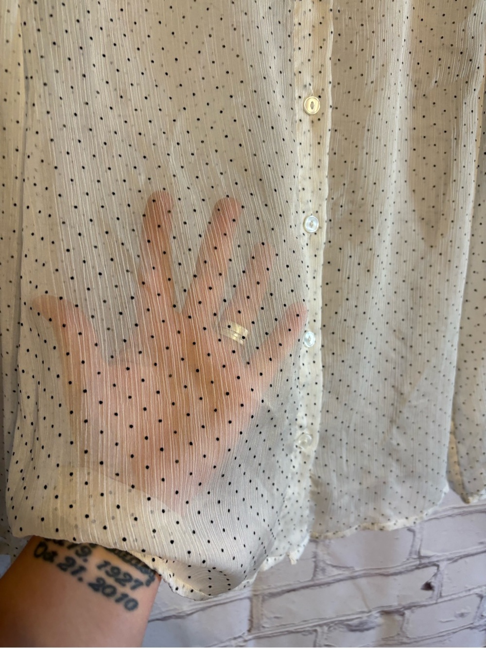 Coldwater Creek White Blouse with Black Micro Dots - Picture 4 of 7